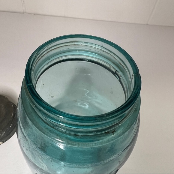 VINTAGE BALL 1910-1923 MASON JAR - BLUE  - QUART - ZINC LID - Picture 13 of 16